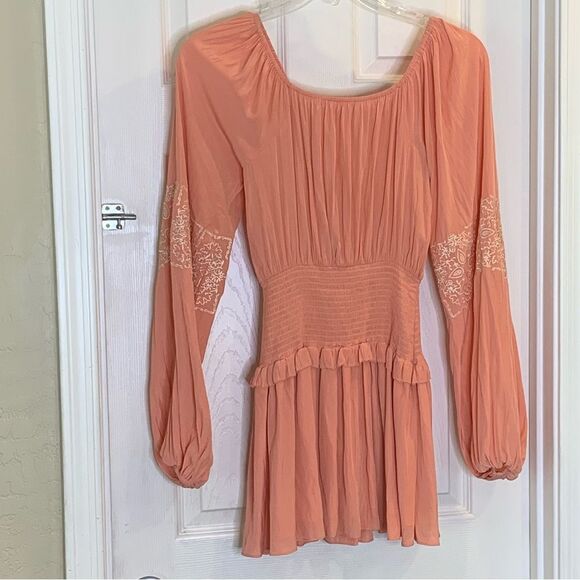 Ramy Brook Marianne Smock Waist Long Sleeve  Mini Dress Deco Rose Size XS - Picture 6 of 11